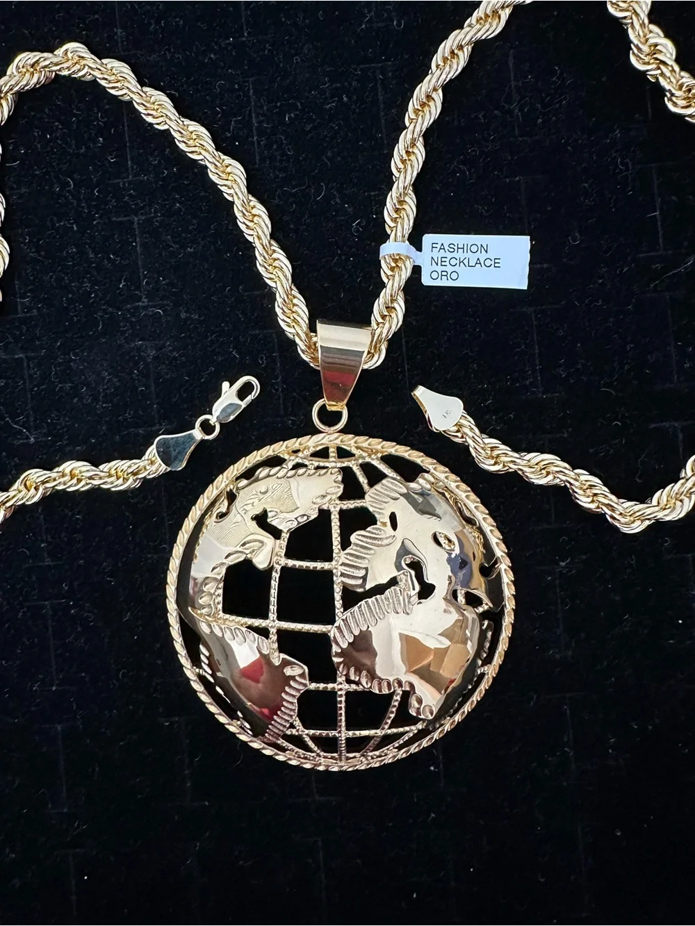 New Gold stainless steel Globe Pendant with new gold plated Rope Chain Necklace